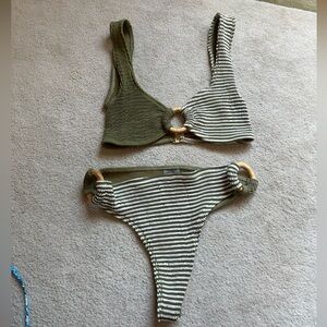CLEONIE Olive and White Ring Detail Bikini